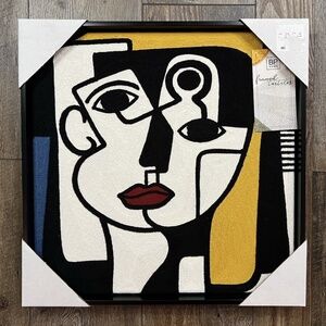 Home Embroidery Textile Cubism Face Wall Art (17” x 17”) 100% Cotton Materials
